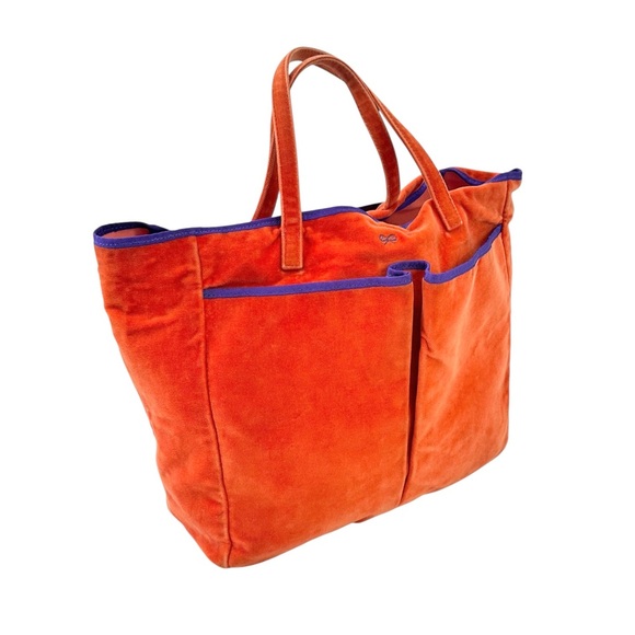 Anya Hindmarch Orange Medium Sized Top Handle Velvet Handbag Shoulder Bag - Picture 6 of 8